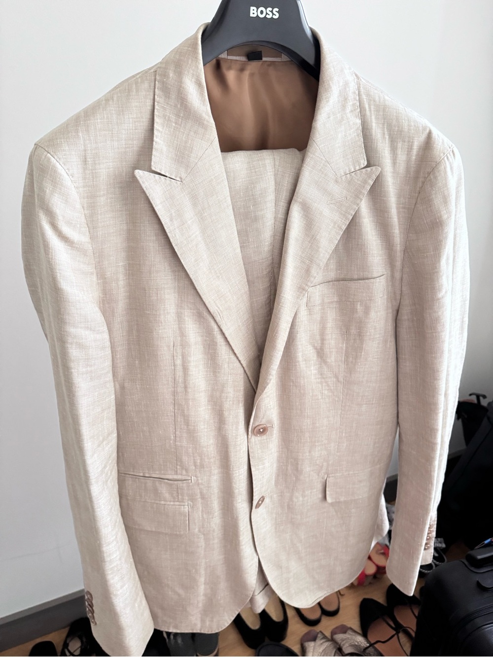 Hugo Boss Light Beige Linen Single-Breasted Blazer